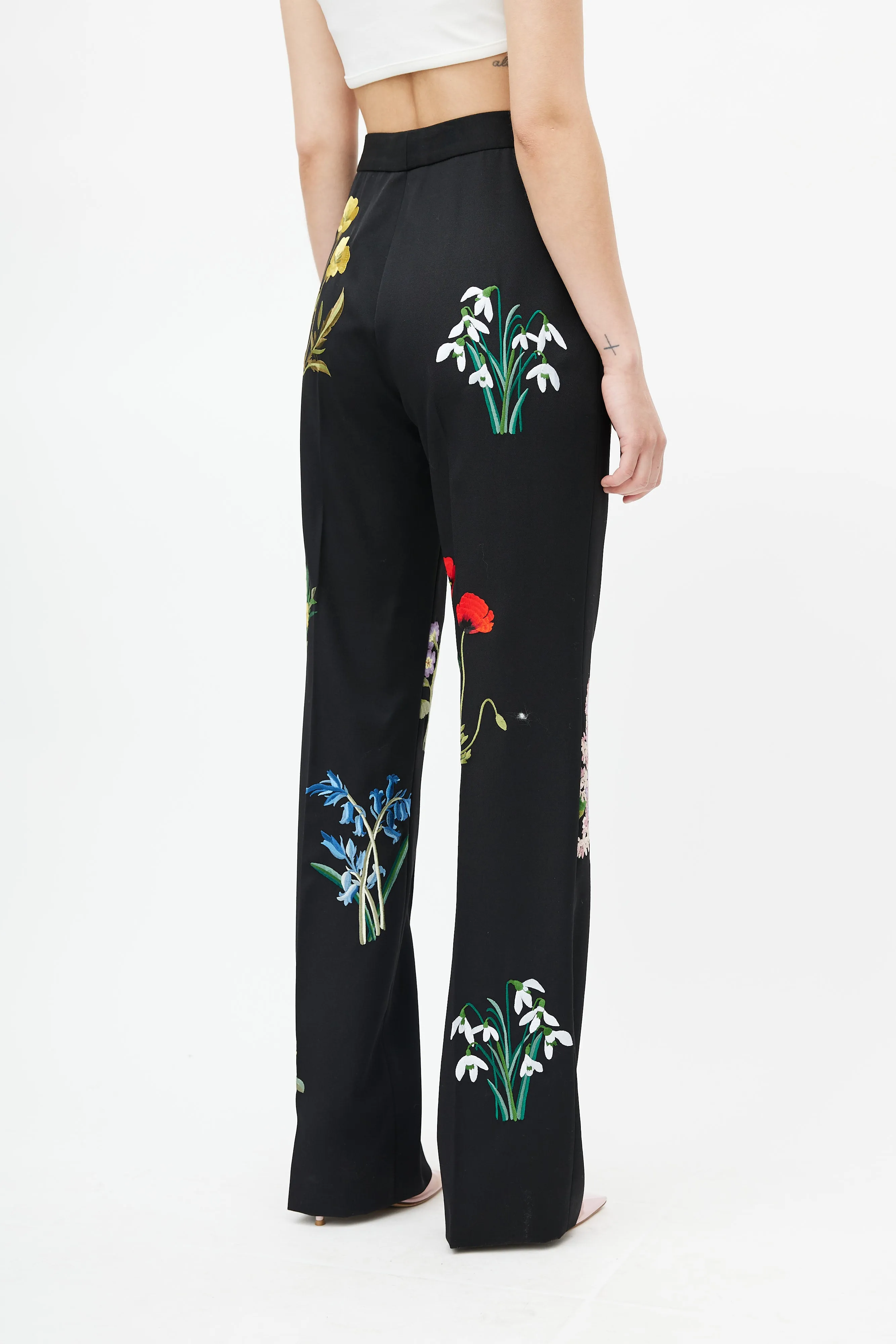 Black Floral Embroidered Trouser