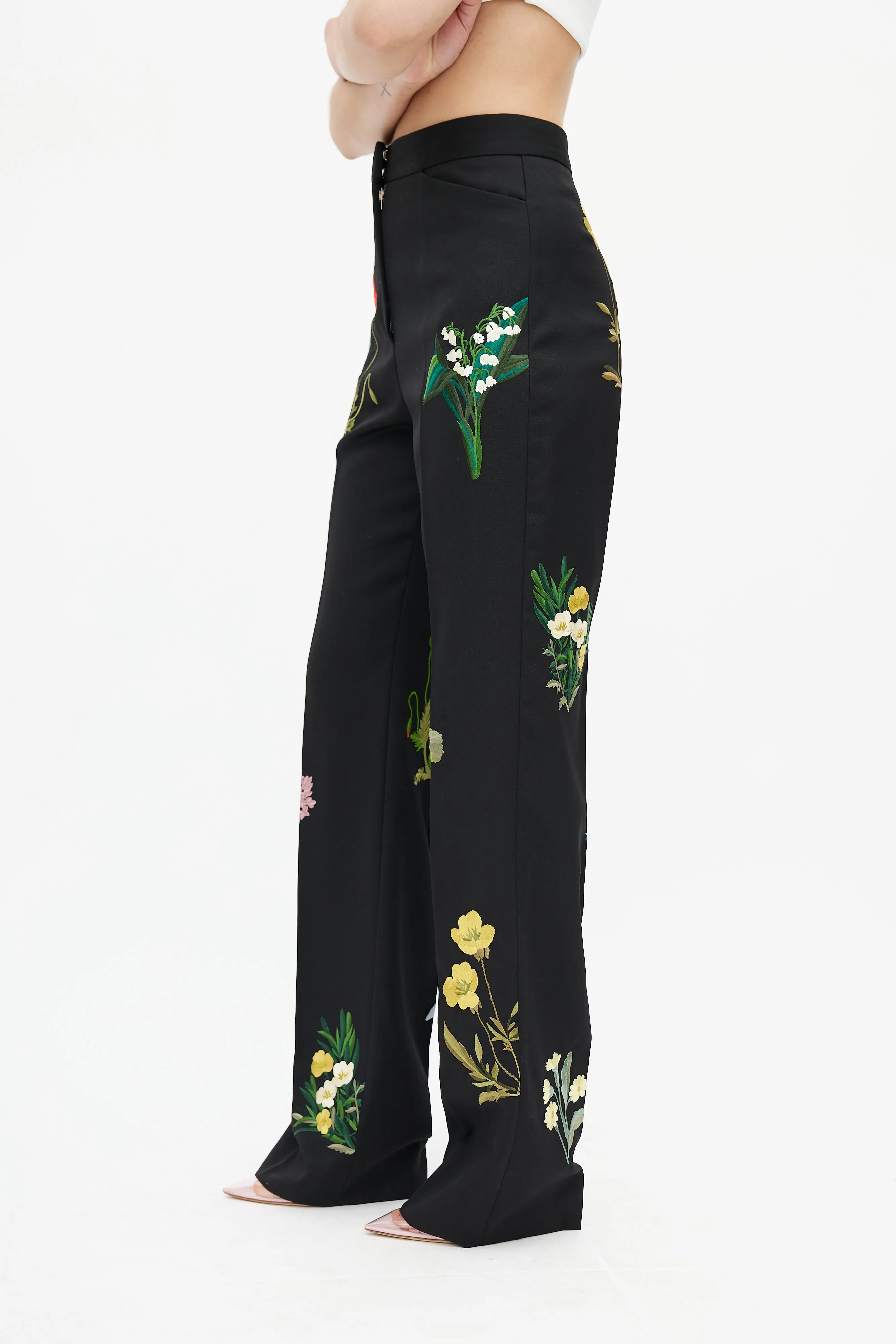 Black Floral Embroidered Trouser