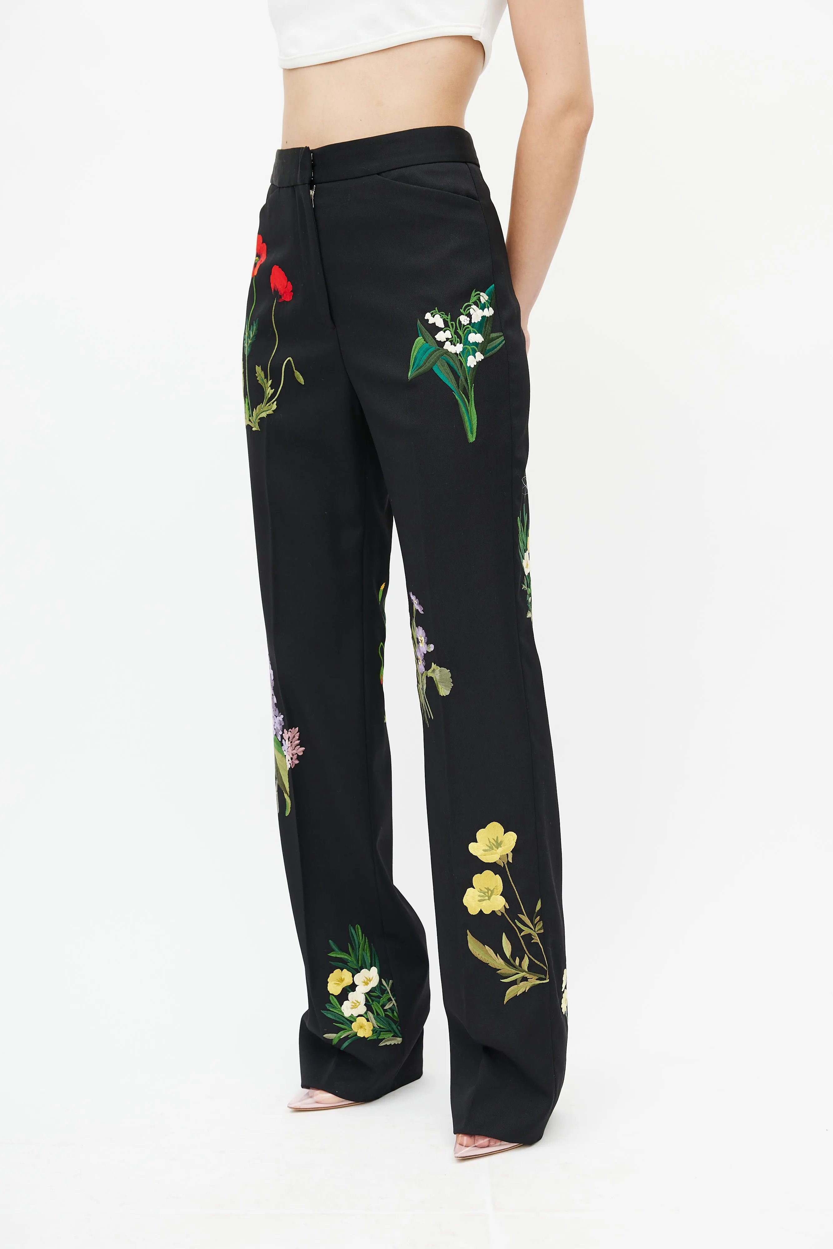Black Floral Embroidered Trouser