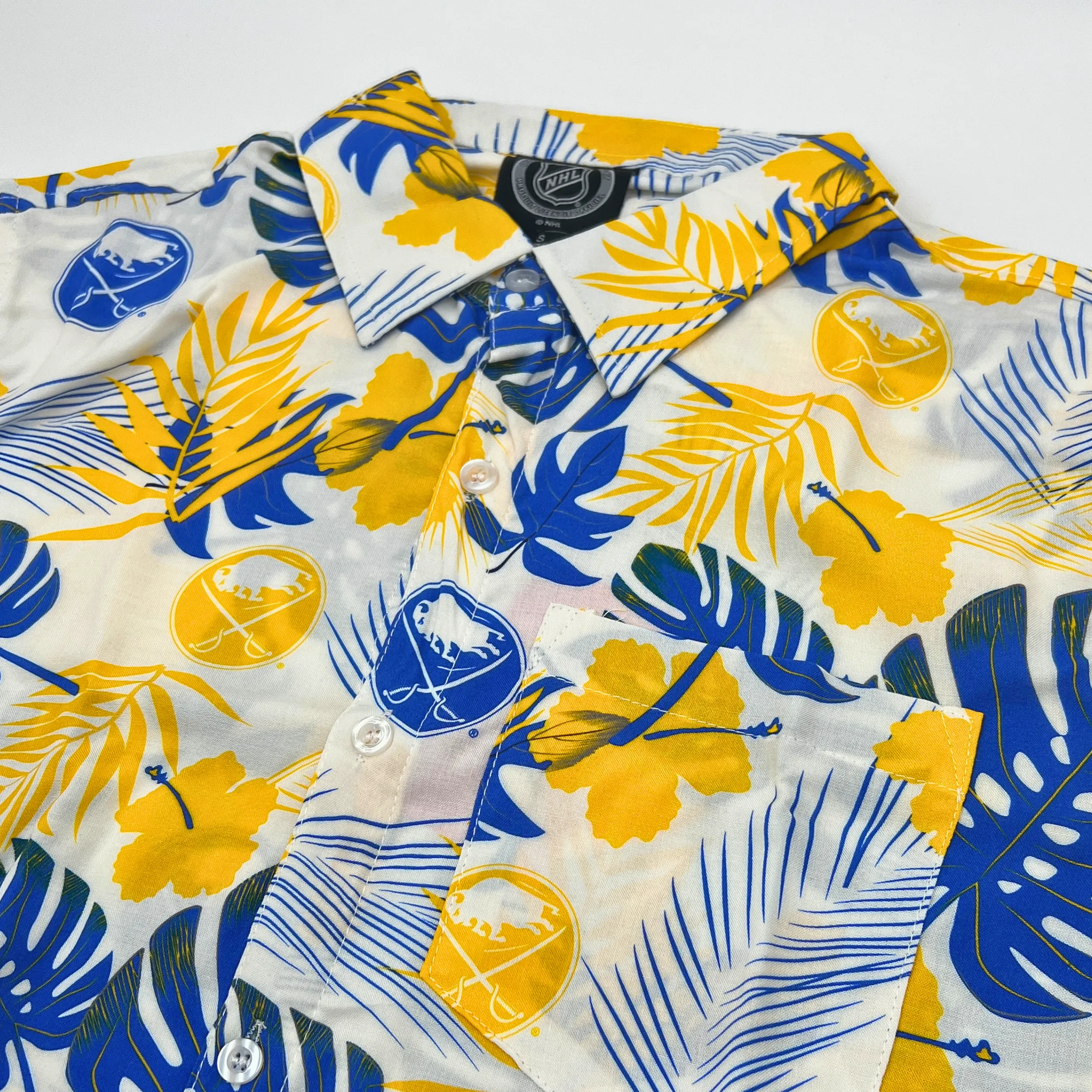 Buffalo Sabres White With Royal & Gold Floral Print Button Up Shirt
