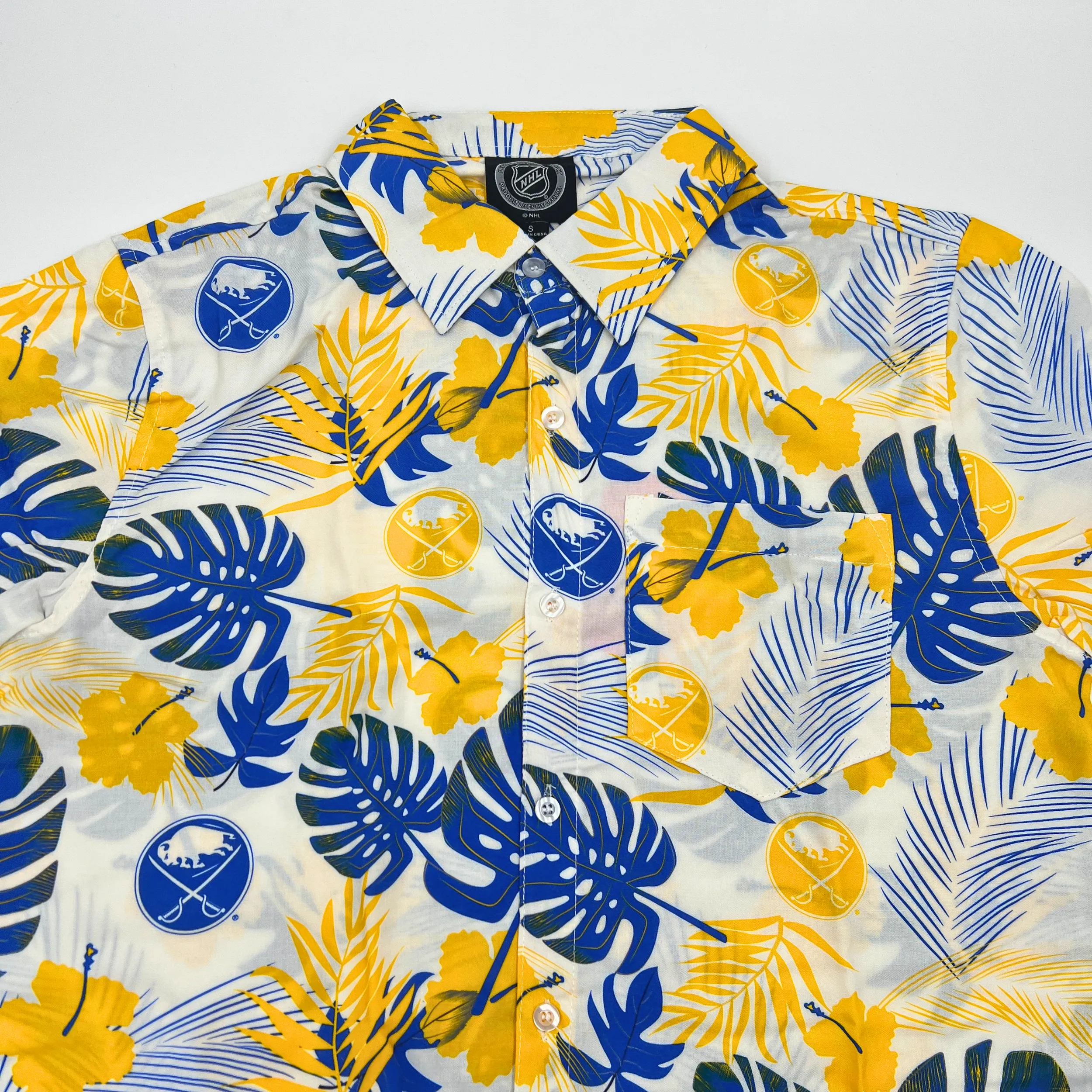 Buffalo Sabres White With Royal & Gold Floral Print Button Up Shirt