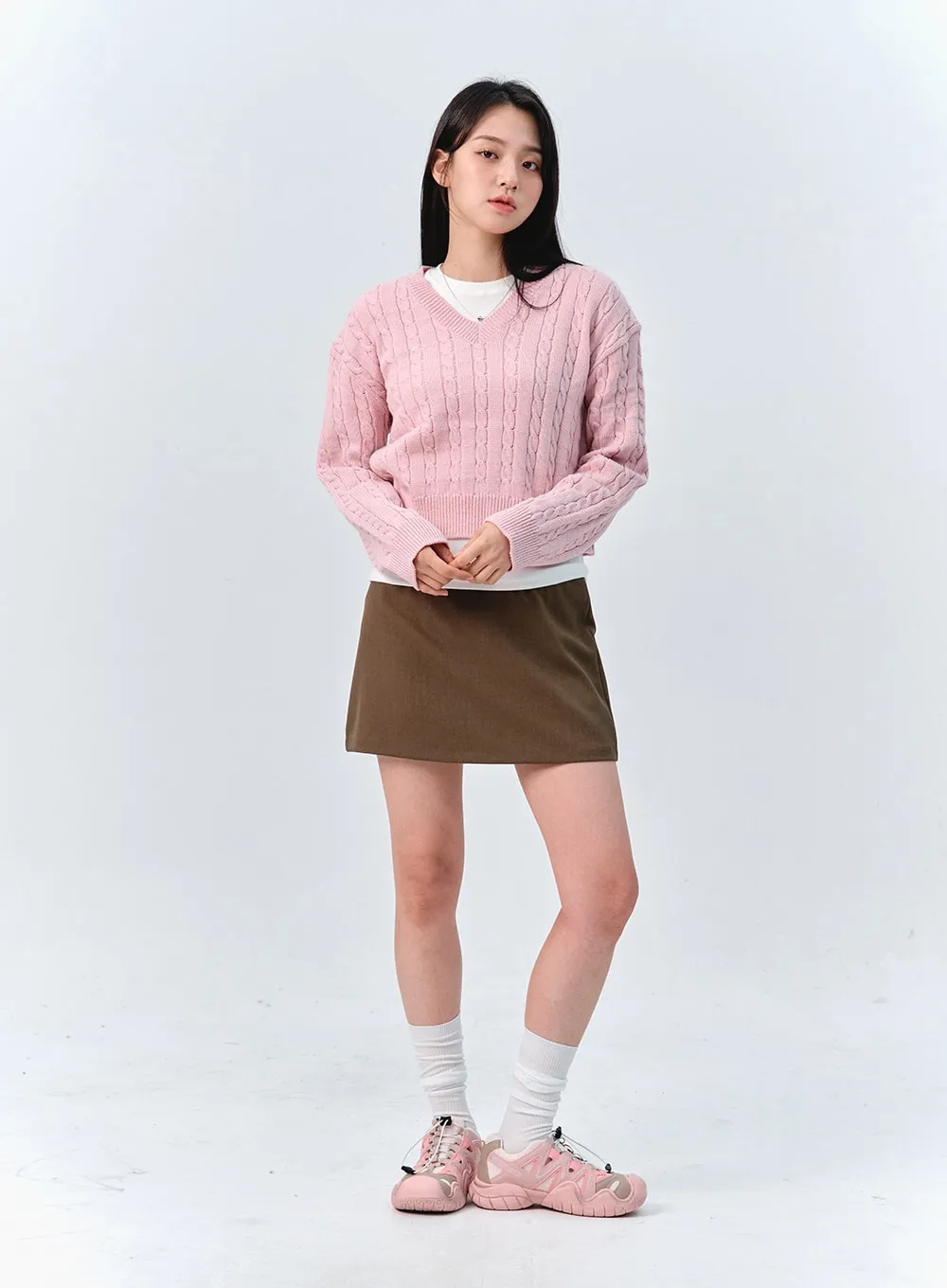 Cable Knit V-Neck Sweater OO316