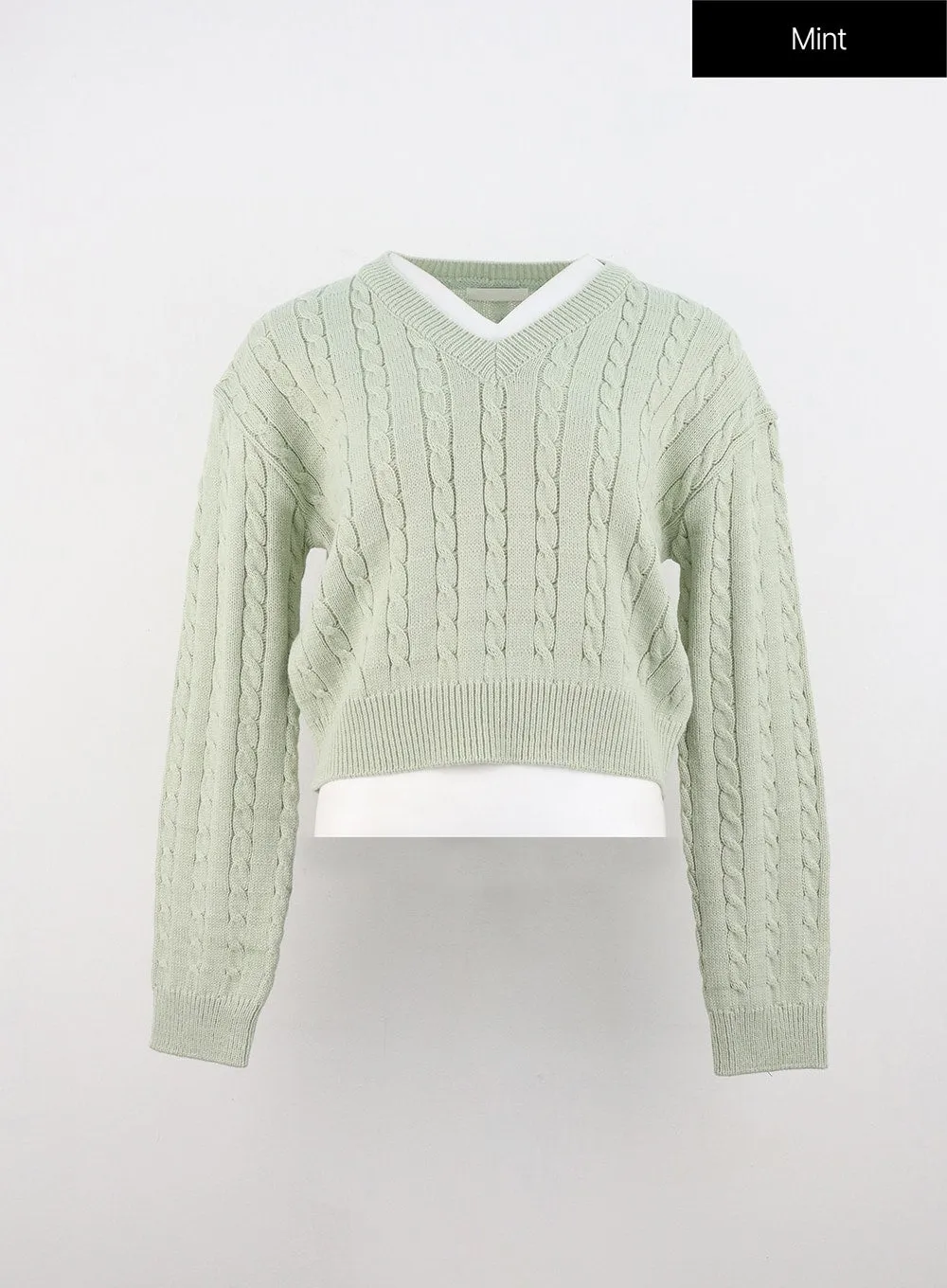 Cable Knit V-Neck Sweater OO316