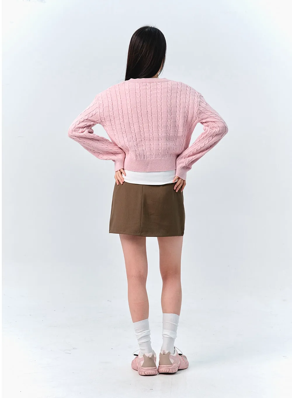 Cable Knit V-Neck Sweater OO316