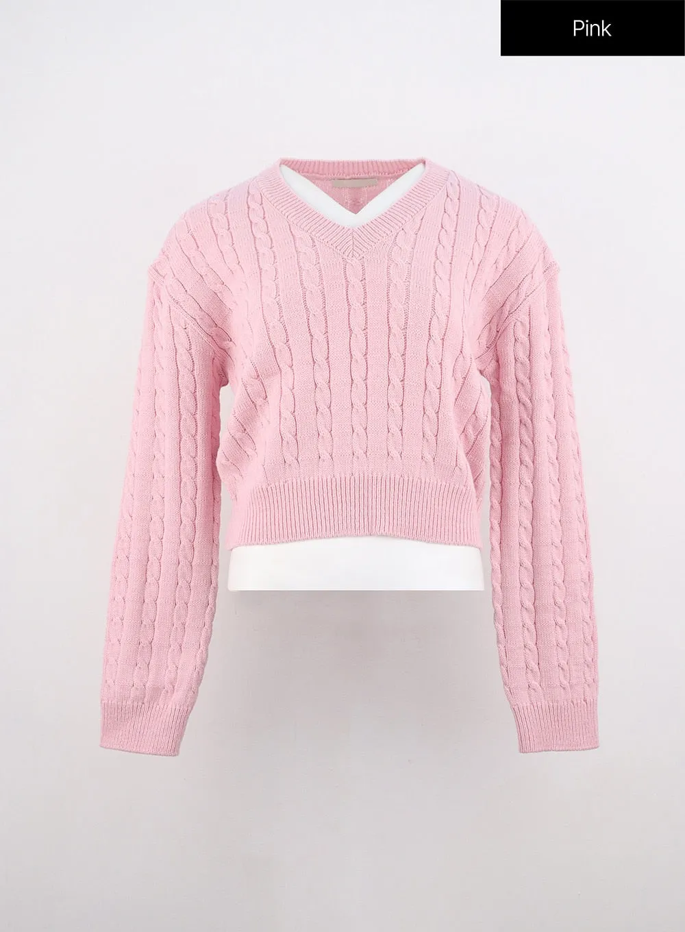 Cable Knit V-Neck Sweater OO316