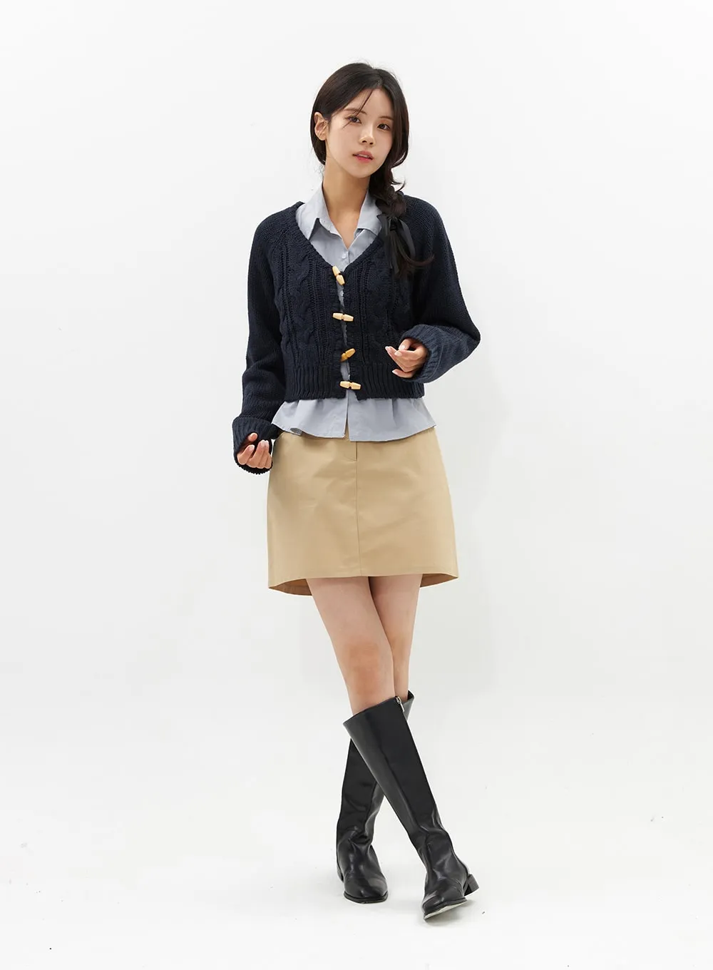 Cable Knit V-Neck Sweater OS313