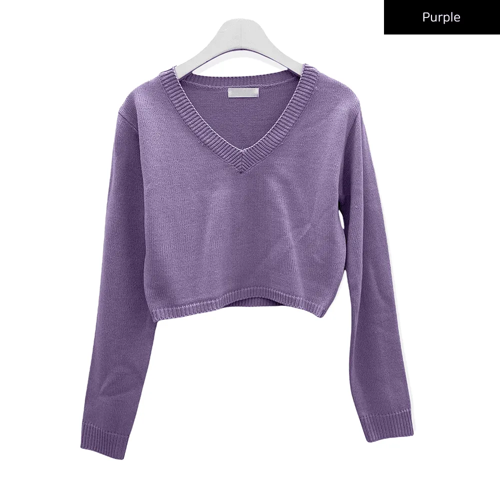 Cropped V Neck Knit C1901