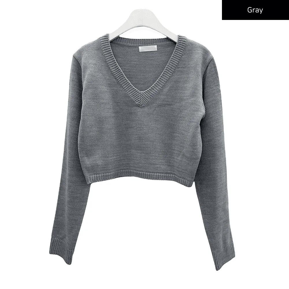 Cropped V Neck Knit C1901