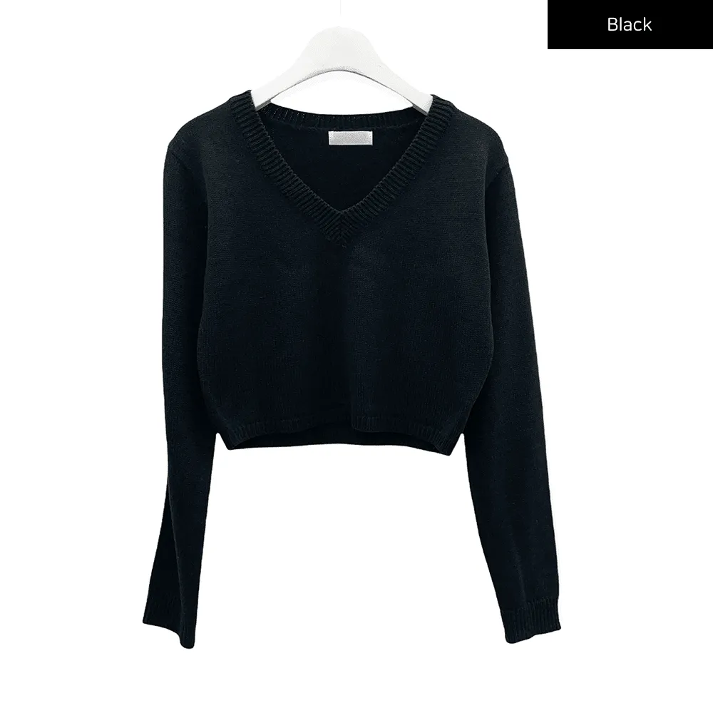 Cropped V Neck Knit C1901