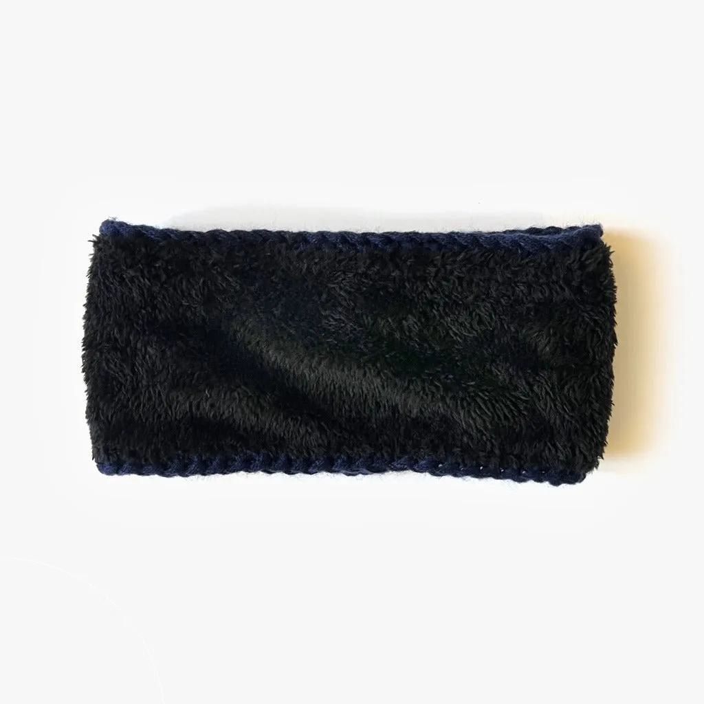 Fleece Lined Cable Knit Headband - Navy