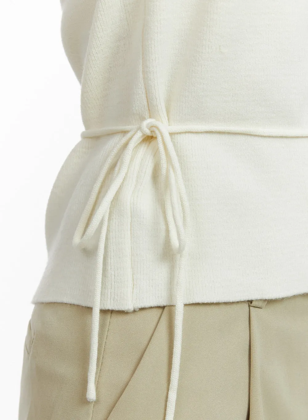 Mock Neck Waist Strap Knit Top OA419