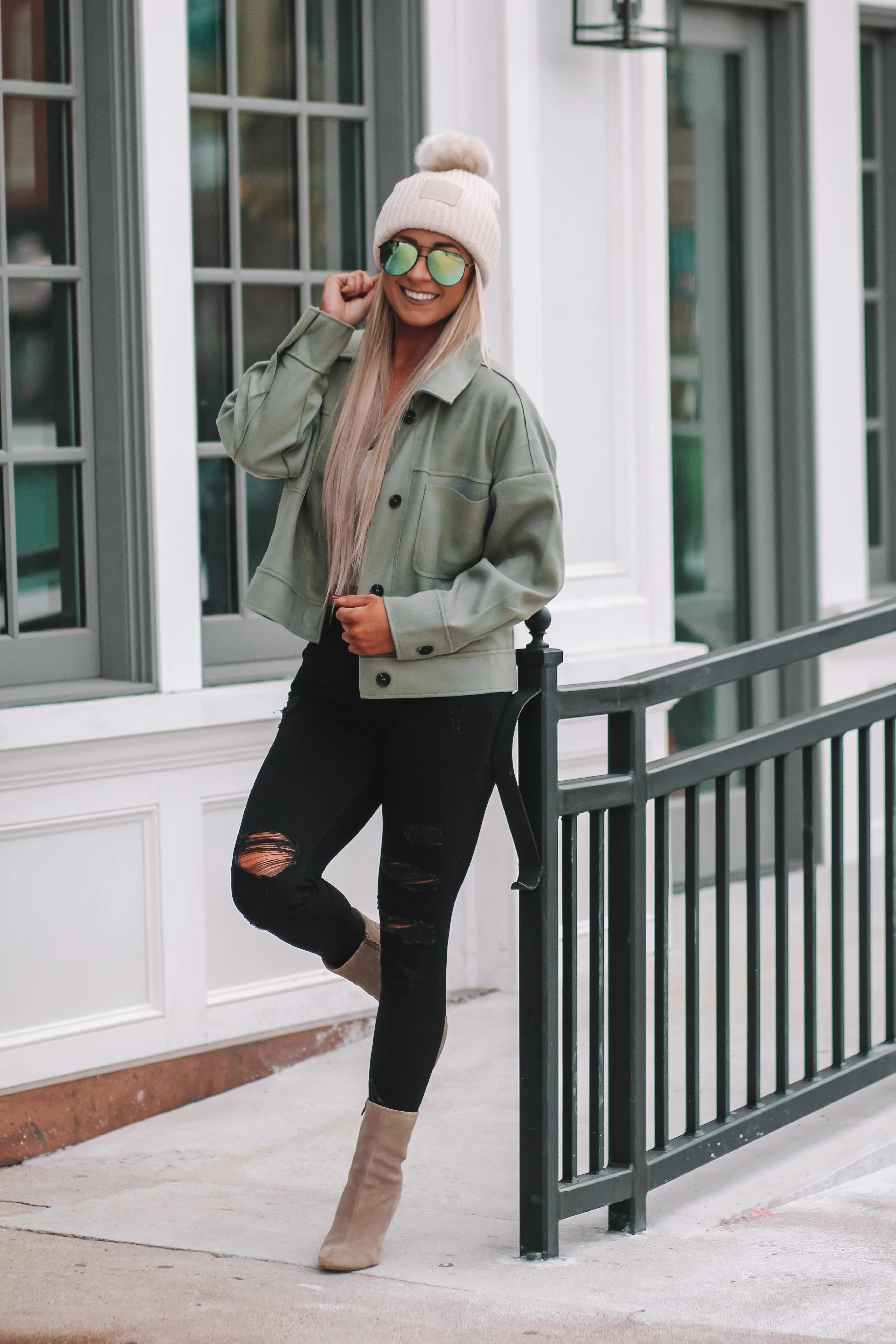 Olive Front Pocket Button Down Jacket
