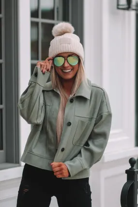 Olive Front Pocket Button Down Jacket