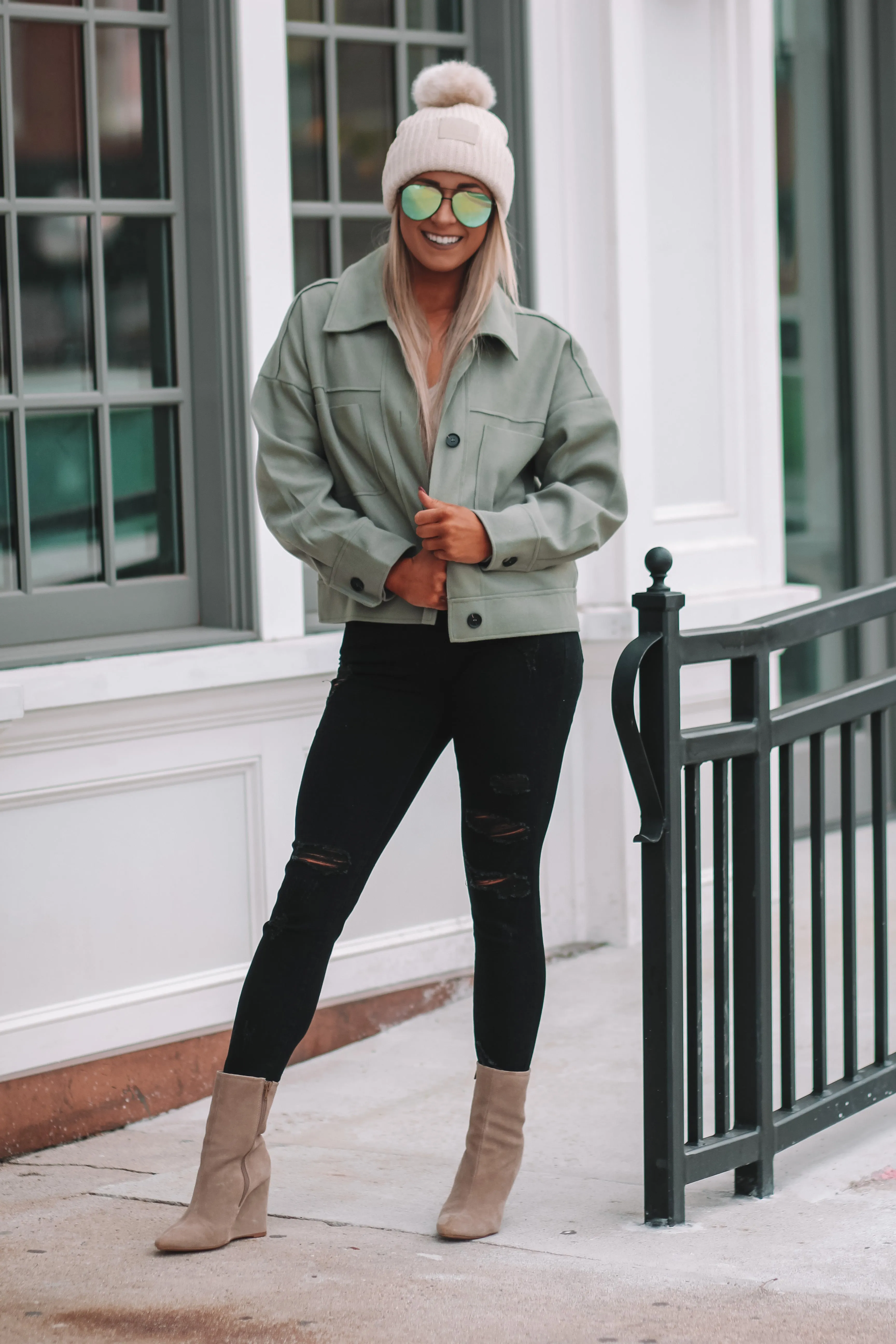 Olive Front Pocket Button Down Jacket